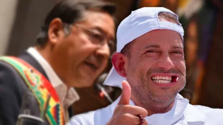 Luis Fernando Camacho, gobernador de Santa Cruz. Al fondo el presidente del Estado Luis Arce. COMPOSICI&Oacute;N OPINI&Oacute;N