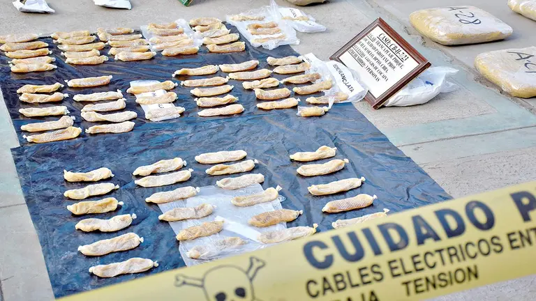 FELCN expone preservativos con cocaína líquida./ NOÉ PORTUGAL