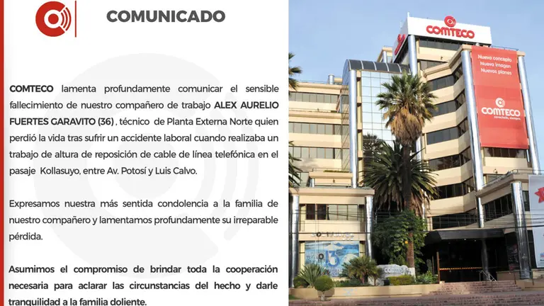 Frontis y comunicado de Comteco. 