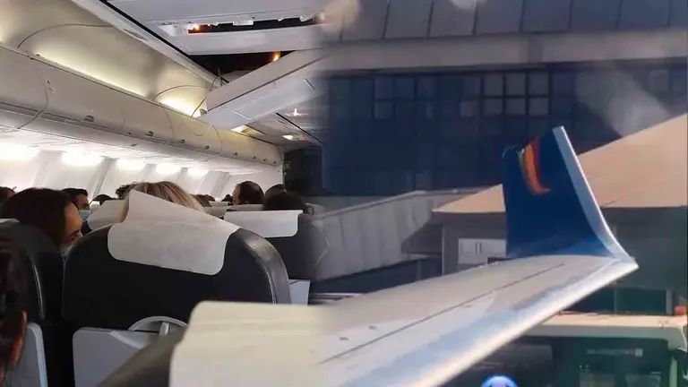 El avi&oacute;n en el interior (i) una de las alas de la nave. Captura