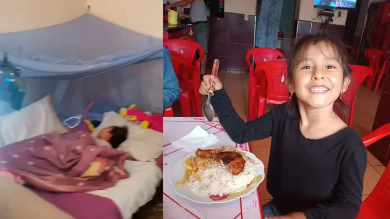 En el lado izquierdo Adele, posrada en una cama en su hogar. En el derecho una fotograf&iacute;a de la peque&ntilde;a antes de su accidente. RR.SS.