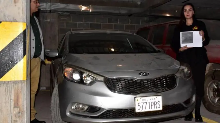 El auto robado que fue donado a la ALP junto a la diputada Luisa Nayar. APG