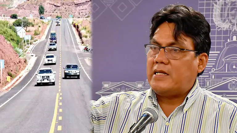 El diputado H&eacute;ctor Arce y una foto de la carretera. CORTES&Iacute;A