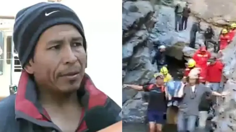 El padre de Jhosfer, el joven desaparecido en Apote. Del lado derecho, el rescate del muchacho. CAPTURAS DE VIDEO RED UNO