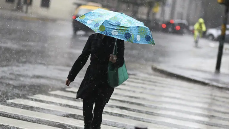 Una mujer camina bajo la lluvia, en Buenos Aires (Argentina), en una fotograf&iacute;a de archivo./ EFE