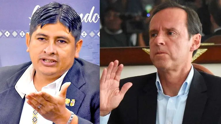 Diputado Rolando Cu&eacute;llar (i), el expresidente Tuto Quiroga (d). ARCHIVO