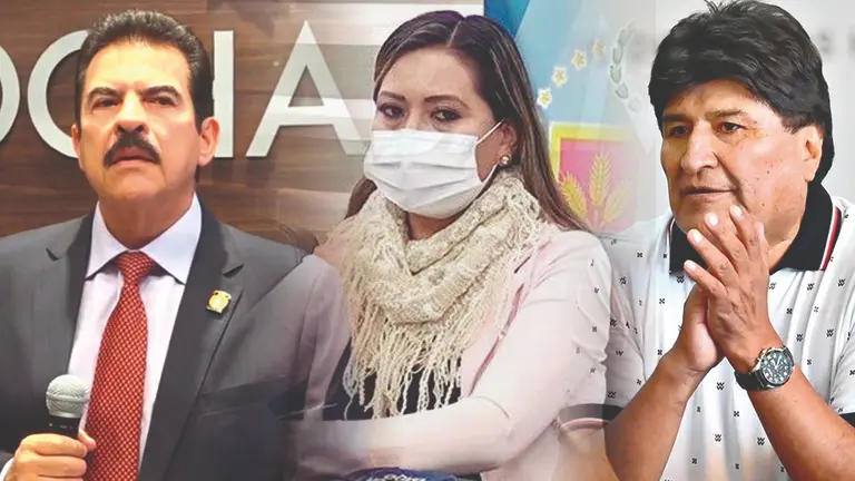 El alcalde de Cochabamba, Manfred Reyes Villa, la concejala Silvia Soliz del MAS y el l&iacute;der del partido azul Evo Morales. COMPOSICI&Oacute;N OPINI&Oacute;N