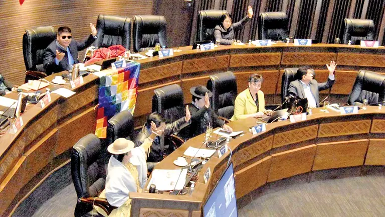 Senadores votan para aprobar la Ley Transitoria para las elecciones judiciales./ ABI ARCHIVO