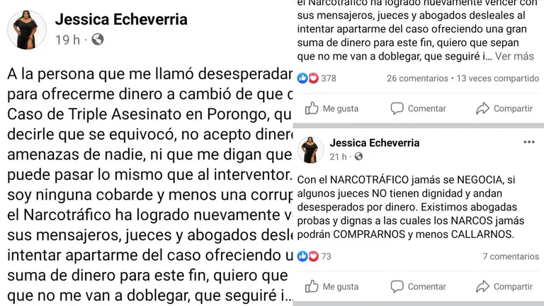 Las denuncias p&uacute;blicas hechas por la abogada Jessica Echeverr&iacute;a.
