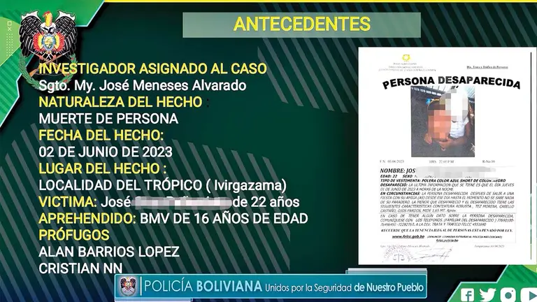 Diapositiva sobre el caso de presunto homicidio./ POLIC&Iacute;A
