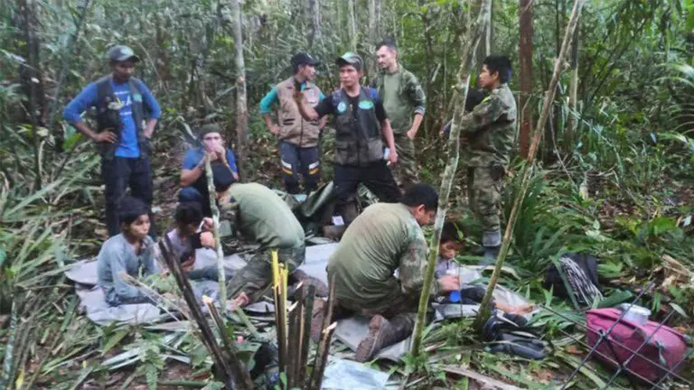 Los cuatro ni&ntilde;os rescatados tras 40 d&iacute;as en la selva colombiana./RRSS