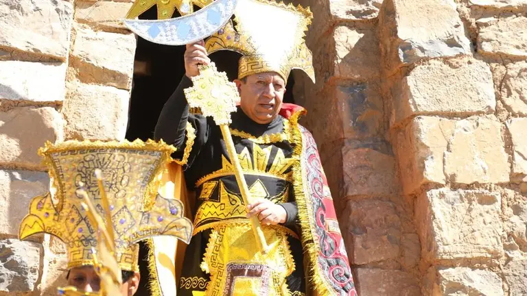 El vicepresidente David Choquehuanca, en el acto de la Isla del Sol. VPEP