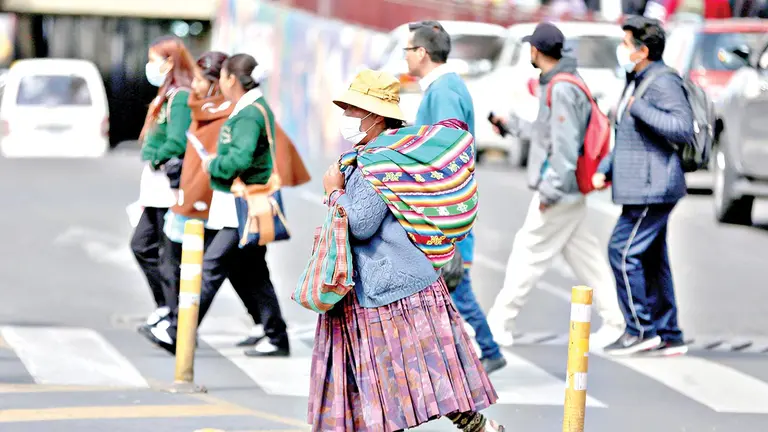 Una mujer camina con una mascarilla facial, en La Paz (Bolivia), en una fotograf&iacute;a de archivo./ EFE