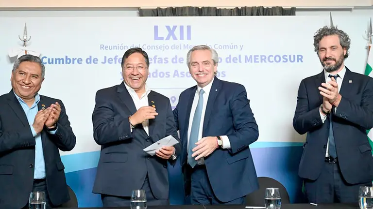 Arce junto a Fernández y los cancilleres de ambos países./ CASA ROSADA