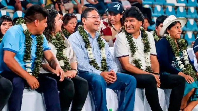 El presidente Luis Arce (i) y Evo Morales, juntos en el Tr&oacute;pico. RRSS