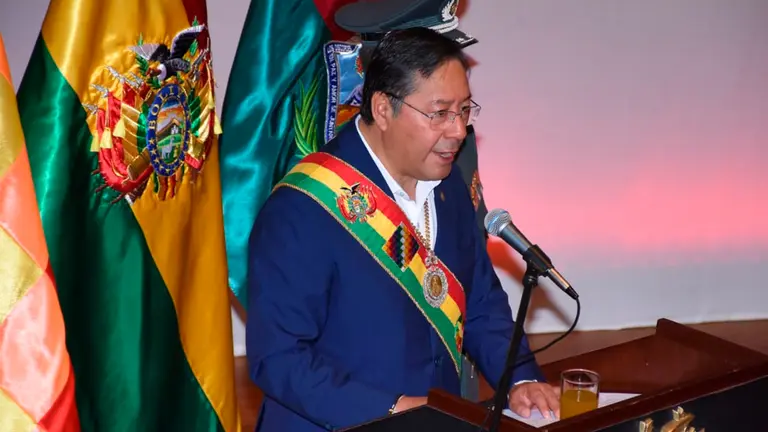 El presidente Luis Arce, en la Sesi&oacute;n de este s&aacute;bado. APG
