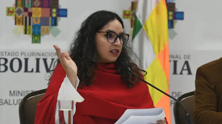 La ministra de Salud y Deportes, Mar&iacute;a Ren&eacute;e Castro, en conferencia de prensa./ APG