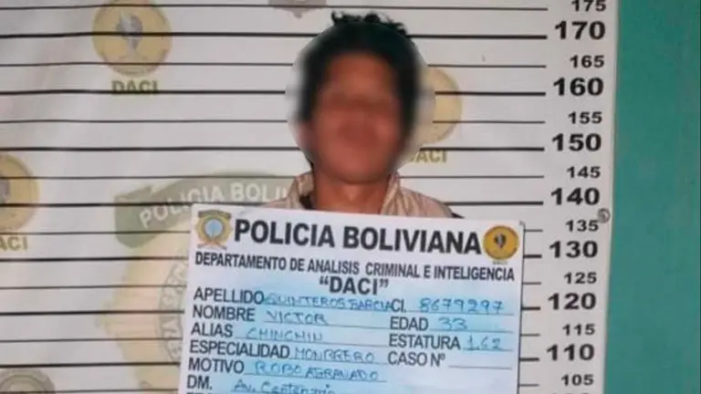 Victor Q., el sujeto acusado de robo agravado en Sacaba. Polic&iacute;a Boliviana