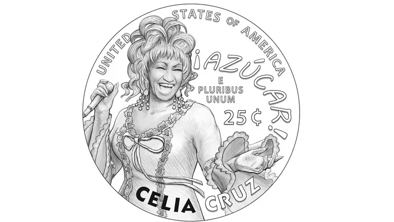 Imagen cedida por la Casa de Moneda de los Estados Unidos que muestra una pieza artística de cómo sería la moneda de Celia Cruz que circulará en EEUU en 2024./ EFE