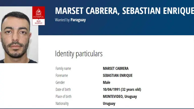 Sello rojo de la Interpol en contra de Sebasti&aacute;n Marset./ TOMADA DE ERBOL