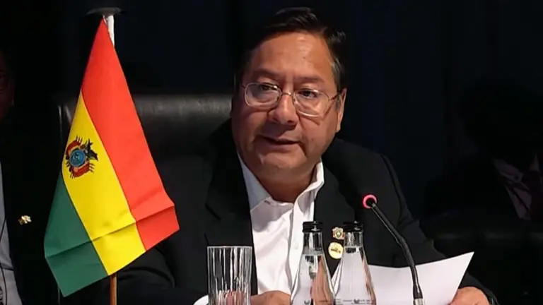 El presidente del Estado, Luis Arce, en la pasada Cumbre de los BRICS. CAPTURA BOLIVIA TV