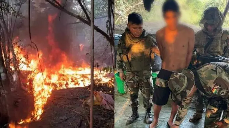 Las f&aacute;bricas de droga destruidas en Villa Tunari. Del lado derecho, el ciudadano extranjero detenido. PRENSA MINISTERIO DE GOBIERNO