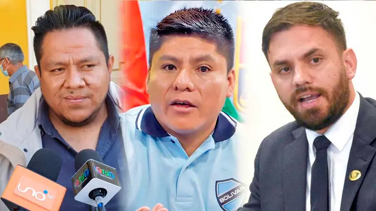 El presidente departamental del MAS, Franco Garc&iacute;a, el senador del MAS, Leonardo Loza y el ministro de Gobierno, Eduardo Del Castillo. COMPOSICI&Oacute;N OPINI&Oacute;N