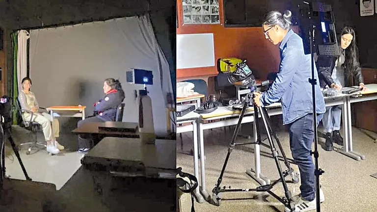 Estudiantes del "media lab" de la UPB realizando 
pr&aacute;cticas./ UPB