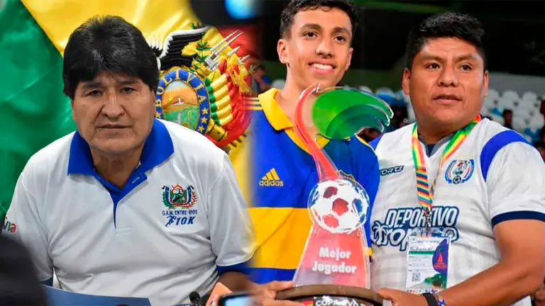 El l&iacute;der masista Evo Morales en conferencia de prensa (i) el senador Leonardo Loza entregando un premio al jugador del campeonato en la primera versi&oacute;n. COMPOSICI&Oacute;N OPINI&Oacute;N