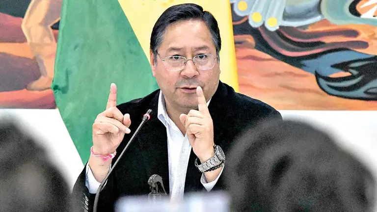 El presidente de Bolivia, Luis Arce, en una conferencia de prensa./ APG