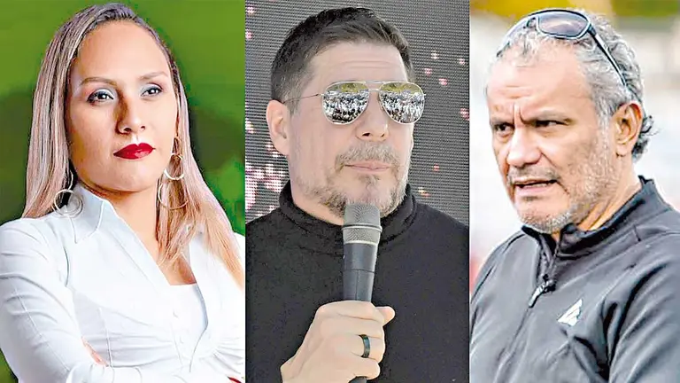 Los dirigentes Jenny Monta&ntilde;o y Marcelo Claure, y el exjugador Marco Antonio Etcheverry./ COMPOSICI&Oacute;N OPINI&Oacute;N