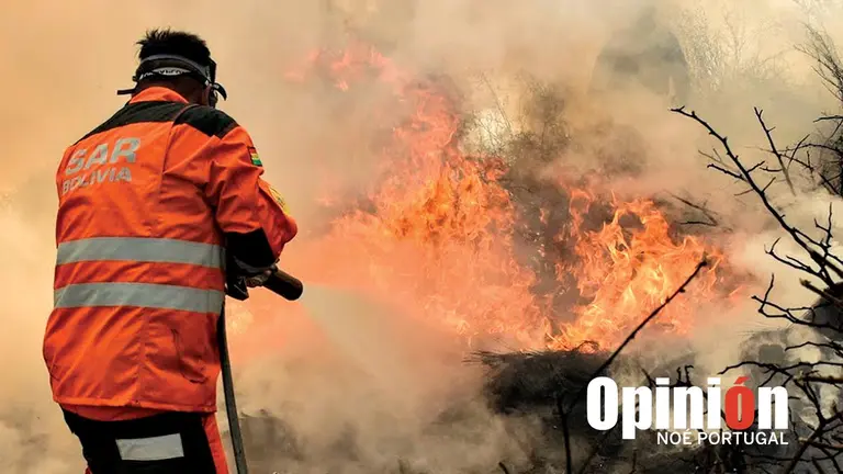 Un voluntario atendiendo un incendio forestal./ NO&Eacute; PORTUGAL