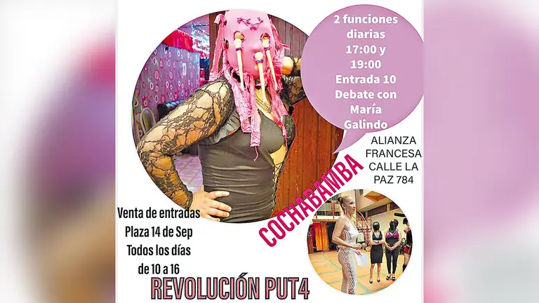 Afiche promocional de la proyecci&oacute;n de &ldquo;Revoluci&oacute;n puta&rdquo;, en Cochabamba./ MAR&Iacute;A GALINDO