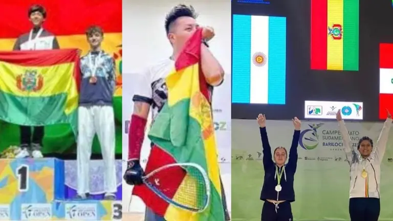 Alejandro Tordoya (Taekwondo), Conrado Moscoso (Racquetbol) y Maya Quinteros (Gimnasia) en los reconocimientos tras sus triunfos deportivos. COMPOSICI&Oacute;N OPINI&Oacute;N