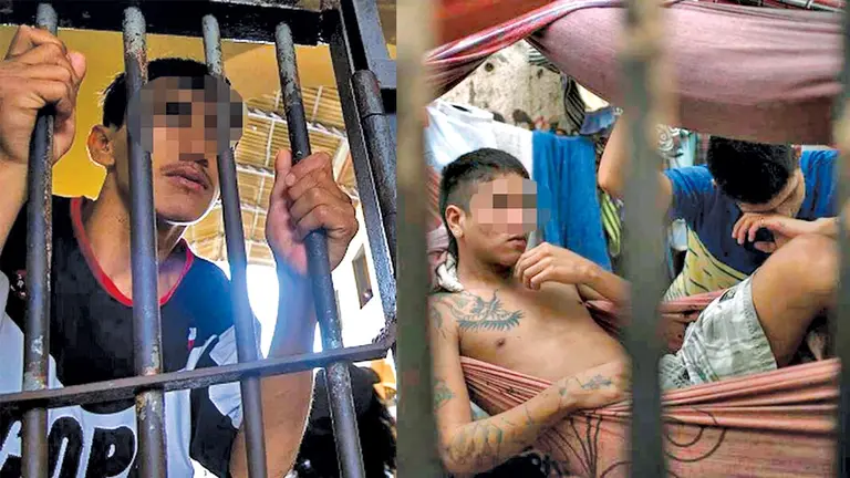 Un joven cumple una condena en una cárcel de Ecuador (i). Menores de edad descansando en una celda (d)./ INFOBAE- NUEVA SOCIEDAD
