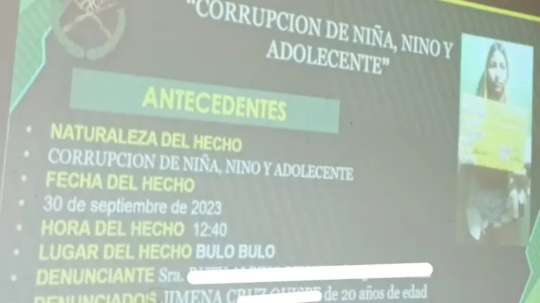 Diapositiva del caso de corrupción de niña, niño o adolescente./ POLICÍA