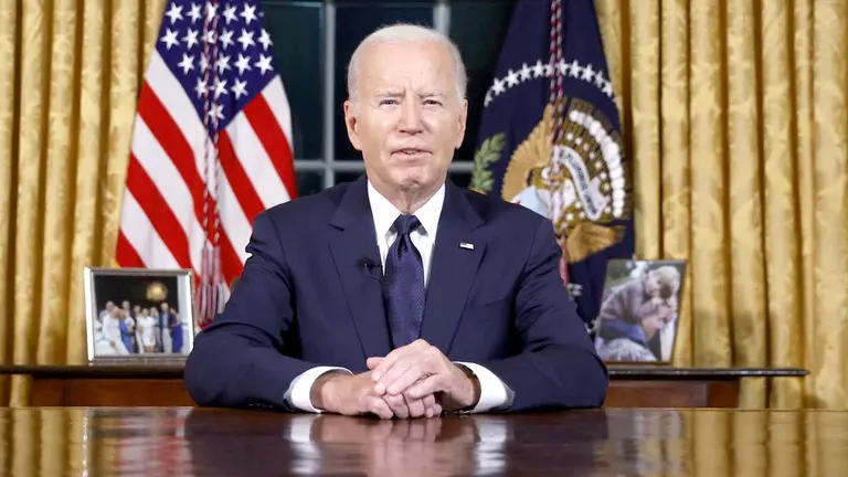 El presidente de EEUU, Joe Biden, pronuncia un discurso desde el Despacho Oval en Washington (EEUU)./ EFE