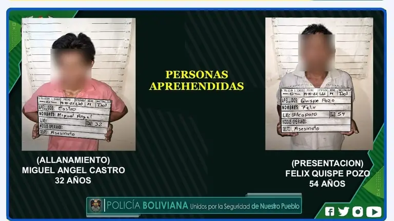 Las dos personas aprehendidas por el presunto asesinato de Fructuoso F.Ch. de 63 a&ntilde;os en la zona de Sumumpaya Chico. POLIC&Iacute;A BOLIVIANA