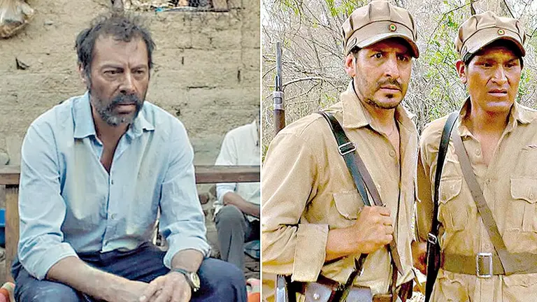 El actor Fernando Arze Echalar, protagonista de  &lsquo;Los de abajo&rsquo; (izquierda). Una 
escena de los soldados que act&uacute;an en la pel&iacute;cula de Sanjin&eacute;s./ AGENCIAS