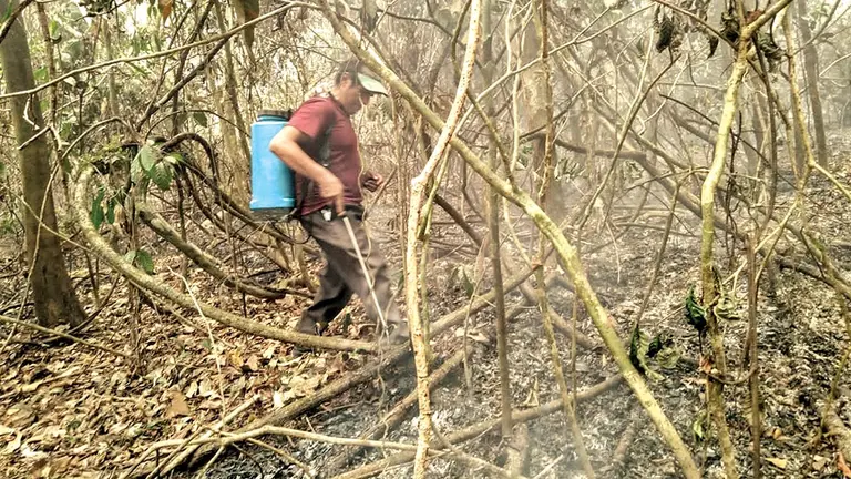 El trabajo para sofocar un foco de calor en el Tr&oacute;pico, en d&iacute;as anteriores./ RKC