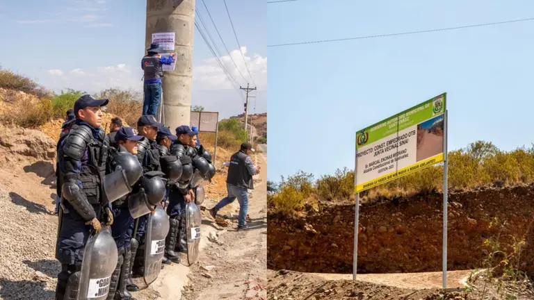 Obra paralizada (i) y empedrado construido por Santiv&aacute;&ntilde;ez (d). ALCALD&Iacute;A DE COCHABAMBA