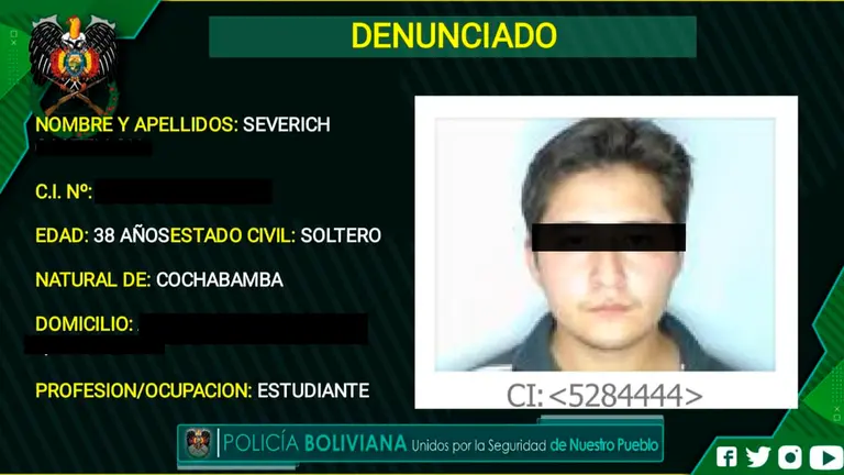 El principal acusado del doble asesinato en Colcapirhua. FOTOGRAF&Iacute;A POLIC&Iacute;A