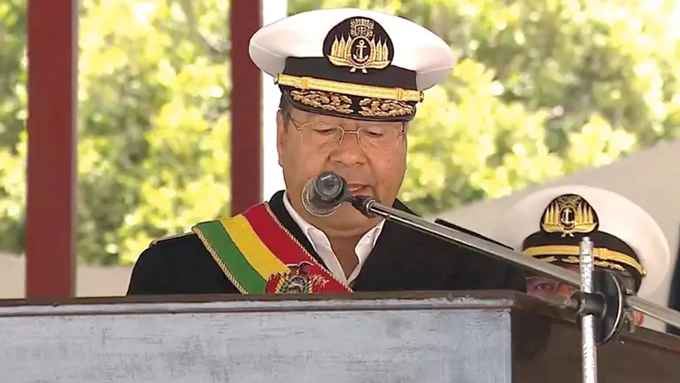 El presidente Luis Arce durante el acto de aniversario de la Armada Boliviana./ ABI