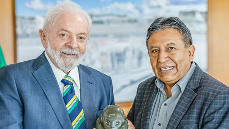Lula y David Choquehuanca en Brasilia. Foto/VPEP