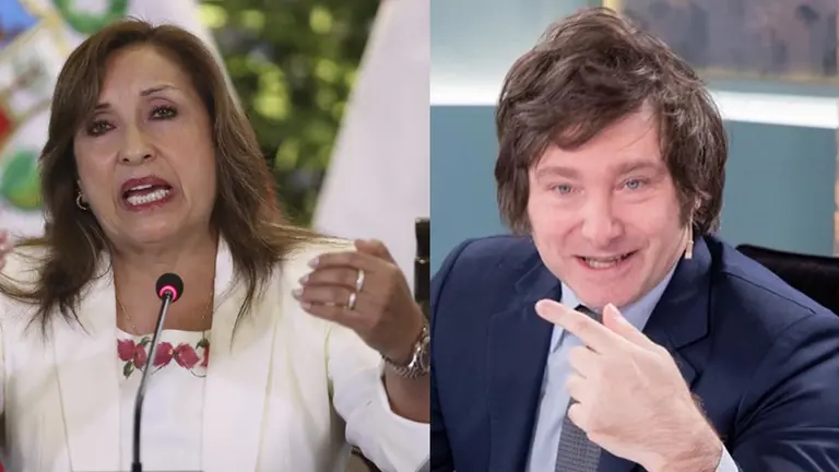 La mandataria Dina Boluarte y el presidente electo de Argentina Javier Milei./ ARCHIVO