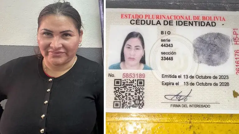 La foto de la detenida en Paraguay y el carnet que llevaba./ ERBOL