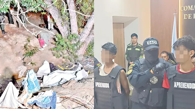 Policía realiza levantamiento del cuerpo enterrado en el río Rocha (i). Mauricio S.A. y José Luis M.S., sindicados del asesinato (d)./ DICO SOL&Iacute;S-MARIELA COSSÍO