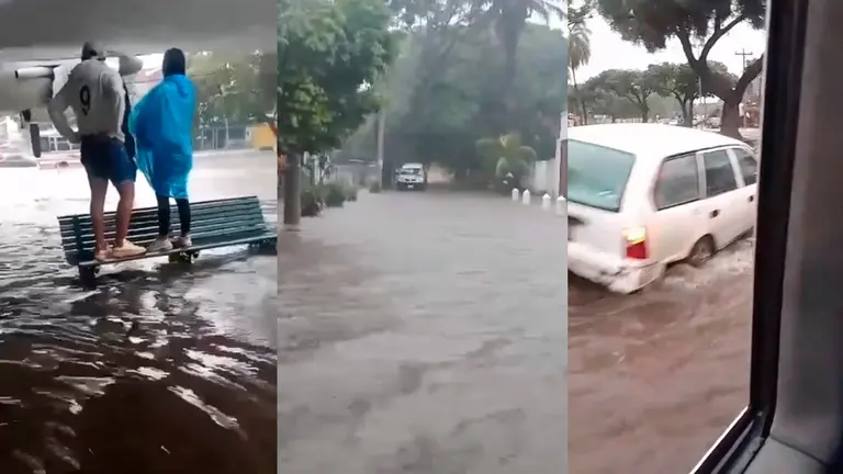Im&aacute;genes de calles inundadas por las lluvias de este martes 19 de diciembre en Santa Cruz. CAPTURA