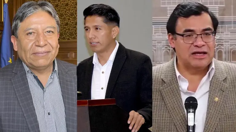 El vicepresidente del Estado, David Choquehuanca, el presidente del Senado, Andrónico Rodríguez, y el extitular de la cámara Baja, Jerges Mercado./ ARCHIVO
