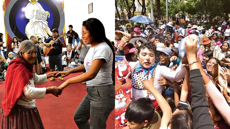 Adultos mayores y niños en campañas navideñas./ NOÉ PORTUGAL
